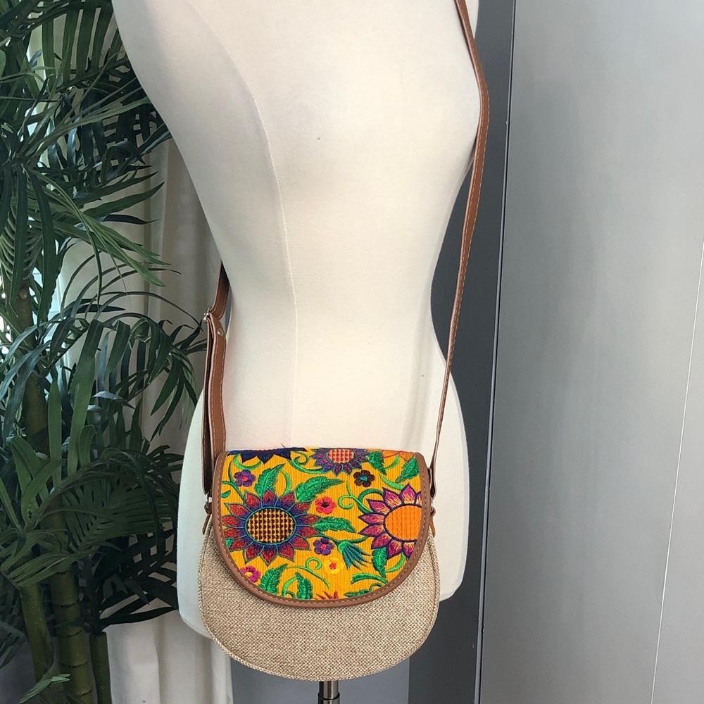 Guatemalan Floral Embroidered Crossbody Bag - Multicolor